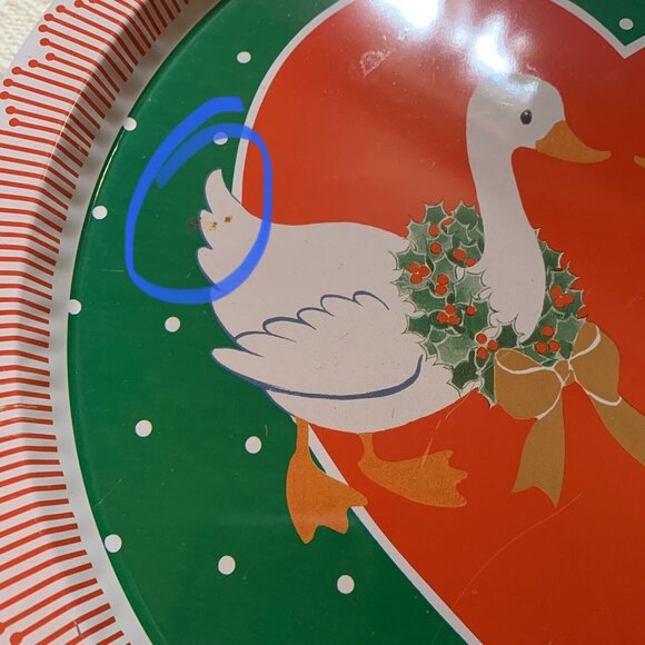 Vintage Holiday Decorations Xmas Geese Love Birds Metal Tray 1987 SNP Chicago - Picture 4 of 5